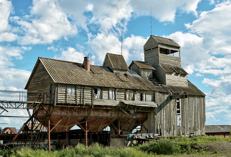 The old grain dryer in Siberia in the summerのeditorial素材