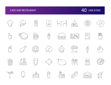 Line icons set. Cafe and Restourant pack. Vector illustrationのイラスト素材