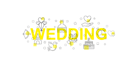 Wedding vector banner. Word with line icon. Vector backgroundのイラスト素材