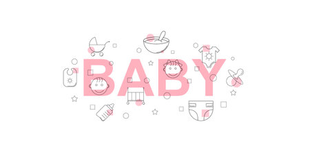 Baby vector banner. Word with line icon. Vector backgroundのイラスト素材