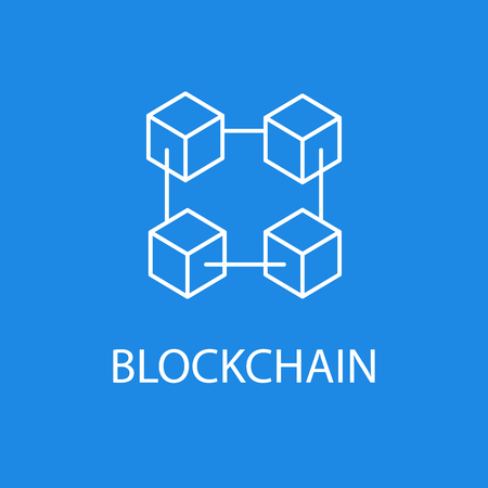 Blockchain vector icon or design element in outline style on blue backgroundのイラスト素材