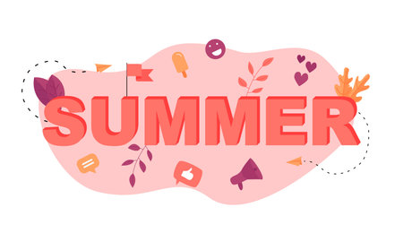 Summer vector design pink lettering illustration with icon.のイラスト素材