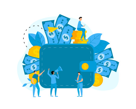 Wallet with dollar banknotes and coins. Finance bank concepts.のイラスト素材