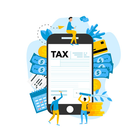 Online tax payment vector illustration concept. Filling tax form.のイラスト素材