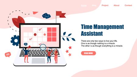 Web Template. Online time management assistant with marks, tasks and notes . Concept of time management. with business iconsのイラスト素材