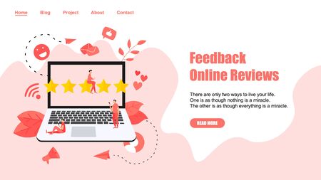 Webpage Template. Five star customer online rating. Concept of feedback.のイラスト素材