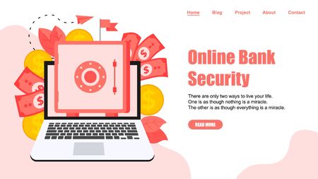 Webpage Template. Online safe box with money saving dollar coins. Finance concept.のイラスト素材