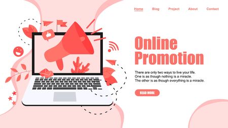 Online Business Advertising Promotion. Big Megaphone and Business icon. Advertisement Marketing Concept. Vector illustration.のイラスト素材