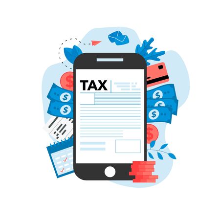 Online tax payment vector illustration concept. Filling tax form.のイラスト素材
