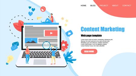 Webpage template. Content Marketing, Blogging and SMM concept. Articles and media materials.のイラスト素材
