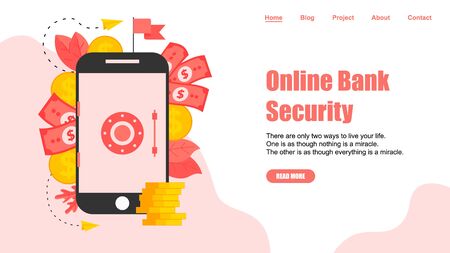 Webpage Template. Online safe box with money saving dollar coins. Finance concept.のイラスト素材