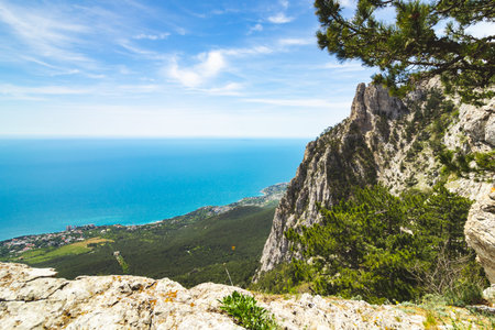 View from the mountain to the sea resort in high season, Russia.の写真素材
