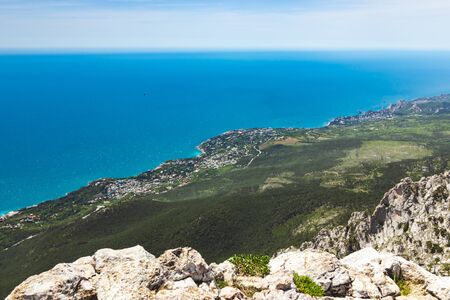 View from the mountain to the sea resort in high season, Russia.の写真素材