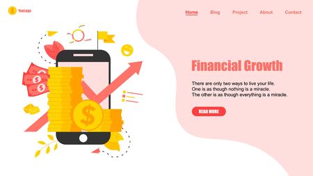 Finance and Business growth blue arrow. Dollar coins with growth arrow. Finance conceptのイラスト素材