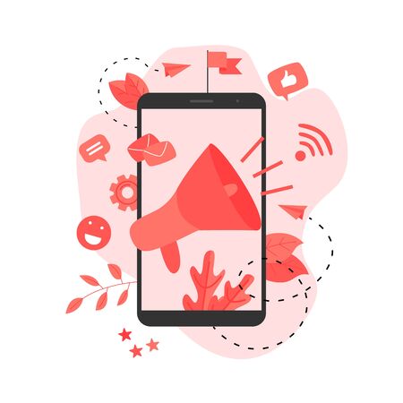 Business Advertising Promotion. Big Megaphone and Business icon. Advertisement Marketing Concept. Vector illustration.のイラスト素材