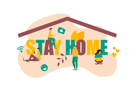 Stay home banner and Quarantine or self-isolation. Healthcare concept.のイラスト素材