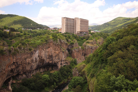 Two hotel buildings on the edge of a mountainのeditorial素材