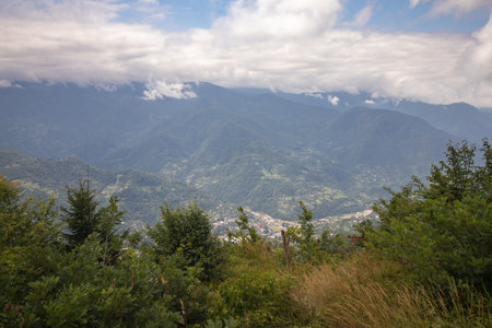 The valley of the Adjaritskhali River near the town of Keda in Georgiaの写真素材