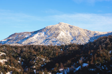 Snow-covered Mtirala Peak in Batumi National Park, Georgiaの写真素材