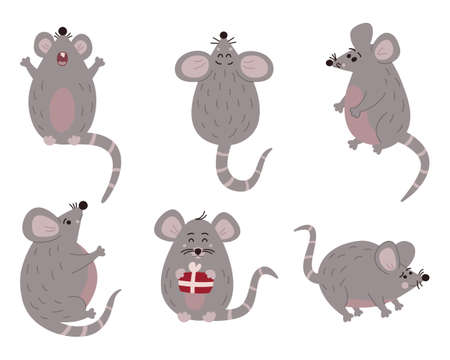 Cute mouse in different pose. Vector illustration.のイラスト素材