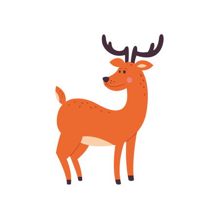Cute deer with antlers, set of vector illustrations. Drawing in a cartoon style.のイラスト素材