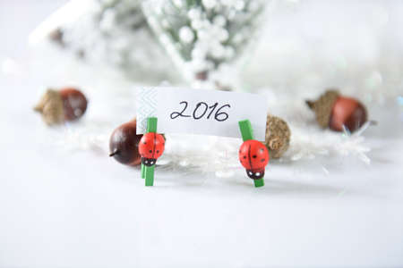 New year and christmas decoration on white backgroundの写真素材
