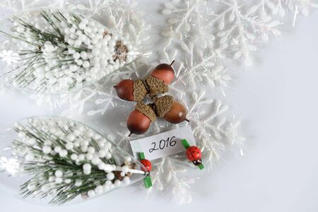 New year and christmas decoration on white backgroundの写真素材