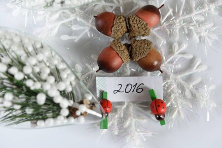 New year and christmas decoration on white backgroundの写真素材