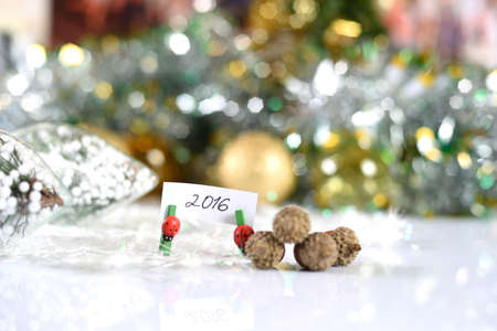 New year and christmas decoration on white backgroundの写真素材