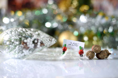 New year and christmas decoration on white backgroundの写真素材