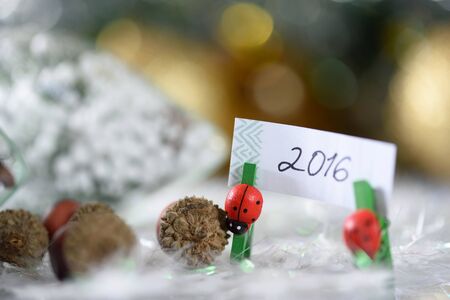 New year and christmas decoration on white backgroundの写真素材