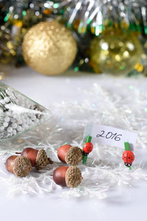 New year and christmas decoration on white background