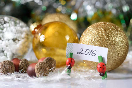New year and christmas decoration on white backgroundの写真素材