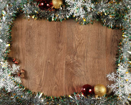 christmas balls on wood floorの写真素材