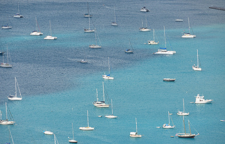 Boats staying at blue bay view from topの写真素材