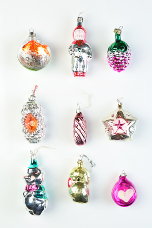 Colourful cristmas toys on a white backgroundの写真素材