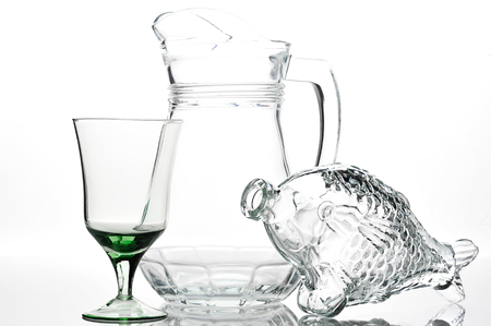 glass composition standing on a white backgroundの写真素材
