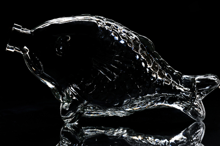 silhouette of fish shape bottle on a black backgroundの写真素材