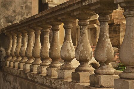 Row of balustrade in balcony of old churchの写真素材