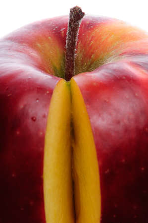 sliced apple red  fresh vivid isolated on whiteの写真素材
