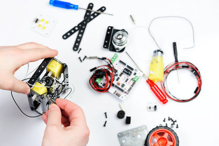 assemble robot body on white isolated