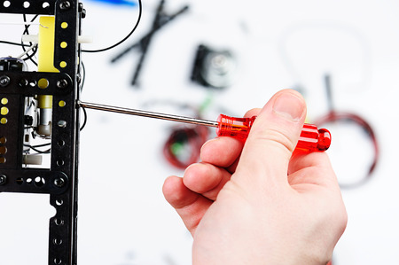 robotics assemble with screw on detail backgroundの写真素材