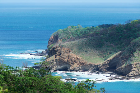 landscape of rock coast with blue sea water