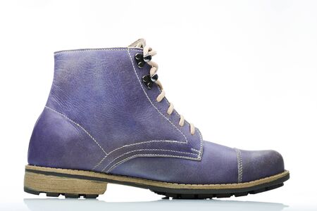 catalog style side view purple blue leather men bootの写真素材