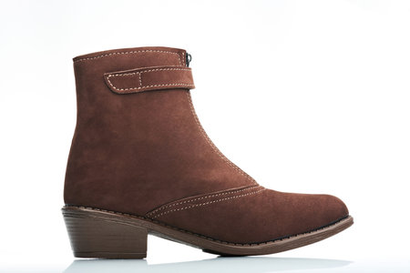 side view catalog style brown leather women boot