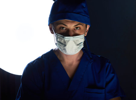 close up portrait of doctor in surgeory in clinicの写真素材