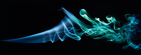 macro of elegant colourful curves on black isolatedの写真素材