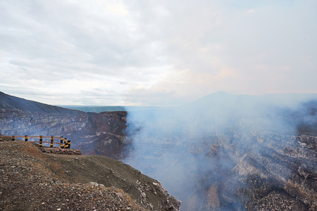 balcony next to volcano crater in masaya nicaraguaの写真素材