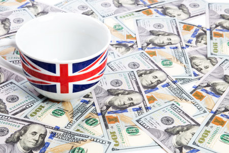 Glass painted lake Union Jack on the hundred dollar billsの写真素材