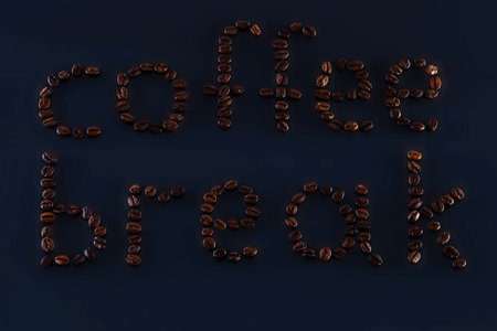 Coffee break words consist  of brown coffee beans